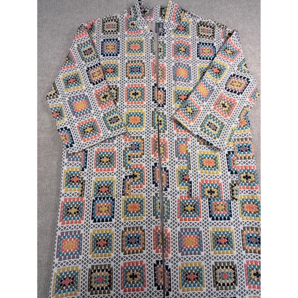 Shannon Passero Womens Granny Square Duster Cardigan Multicolor M/L Open Front